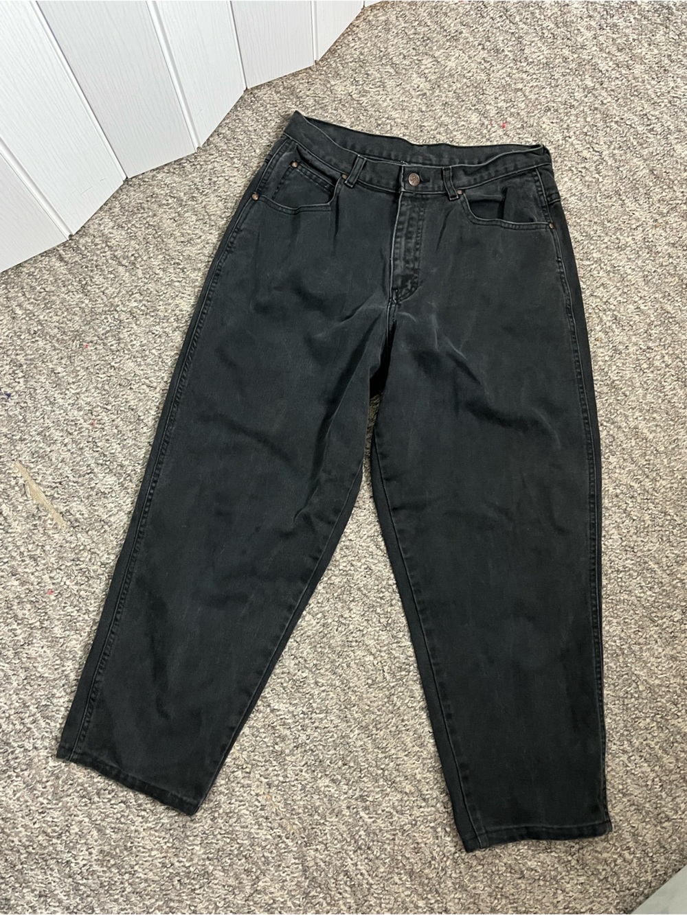 Newport News Washed Black Denim  Jeans High Rise Baggy Mom Jeans SZ 12